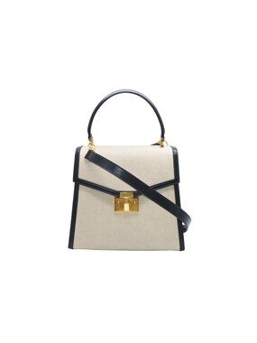 Tiffany & Co 2-Way Bag Canvas Leather Navy Beige Gold HardWear